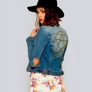 Gypsy Warrior Denim Jacket with Brass Studded Pentacle Sz M